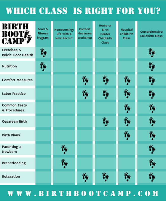 Birth Boot Camp Class comparison chart Picture